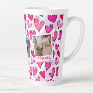Girly Pink Hearts Cute Romantic Valentine Photo Latte Mug