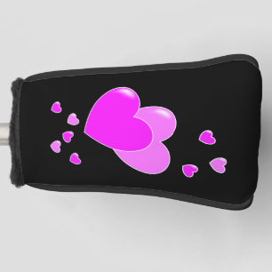 Girly Pink Hearts on Black Golf Head Cover