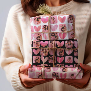 Girly Pink Hearts & Photo Collage Wrapping Paper Sheet