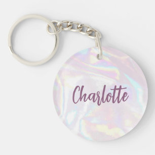 Girly Pink Holograph Custom Script Keychain
