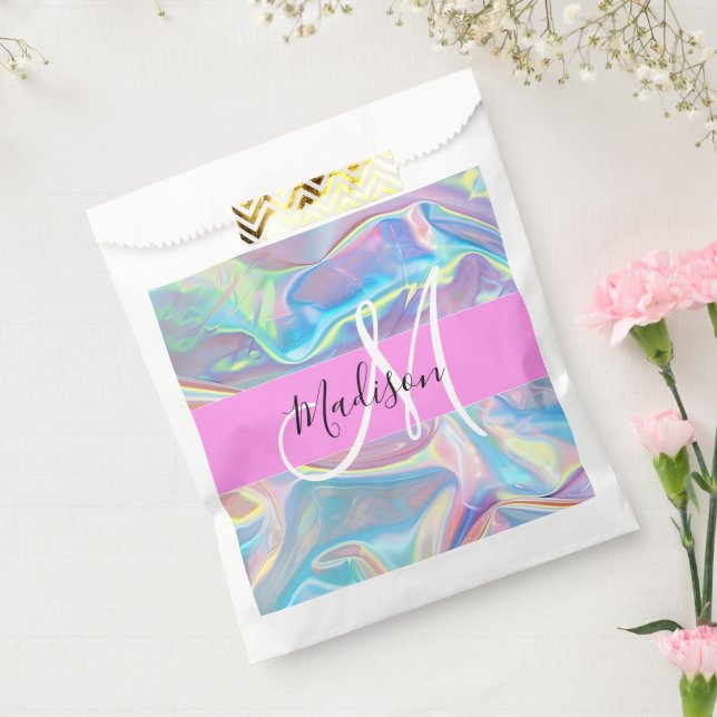 Girly Pink Holographic Iridescent Monogram Name Favour Bag (Sealed)