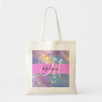 Girly Pink Holographic Iridescent Monogram Name