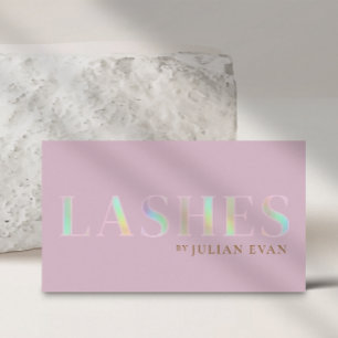 Girly Pink Holographic Script Lash Technician Business Card