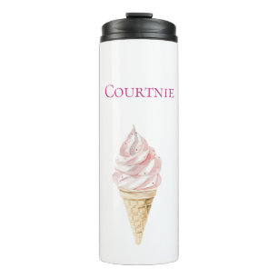 Girly Pink Ice Cream Cone Thermal Tumbler