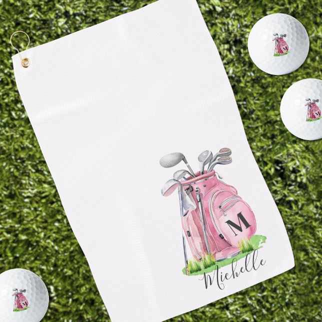 Girly Pink Initial Name Monogram Golf Towel (Girly Pink Initial Name Monogram Golf Towel )