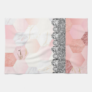 Girly Pink Interior Design Home Glitter Marble Tea Towel
