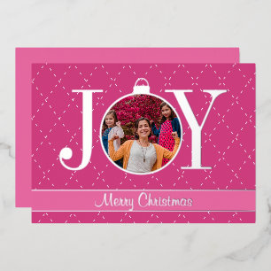 Girly Pink JOY Picture Holiday Card