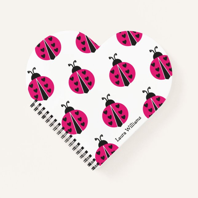 Girly Pink Ladybug Personalised Notebook (Front)