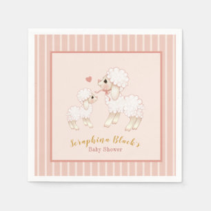 Girly Pink Lamb Baby Shower Napkin