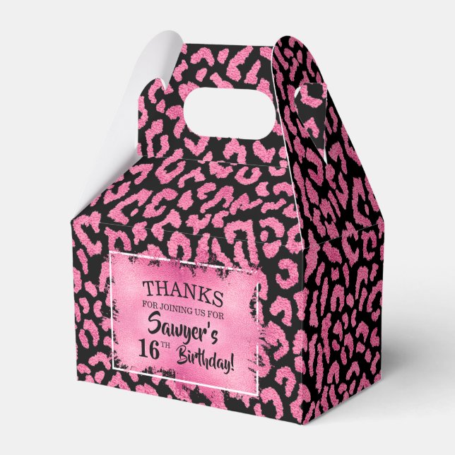 Girly Pink Leopard Gable Favour Box (Front Side)