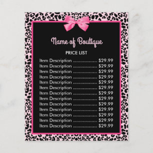 Girly Pink Leopard Print Cute Bow Boutique Price Flyer