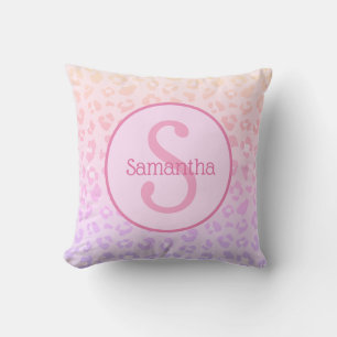 Girly Pink Leopard Print Personalised Monogram Cushion