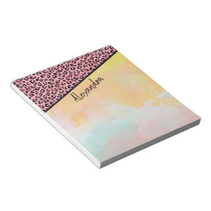 Girly Pink Leopard Watercolor Add Name Notepad