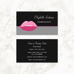 Girly Pink Lips Chevron Cosmetologist Business Card