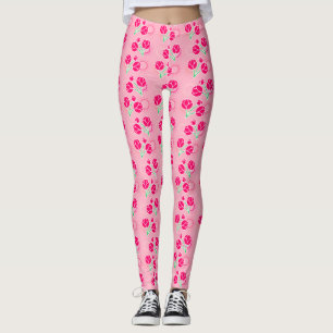 Girly Pink Lotus Flower Floral Pattern Leggings