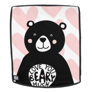 Girly Pink Love you Beary Much Bear Heart Pattern Backpack