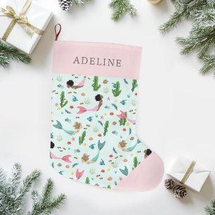 Girly Pink Magical Under the Sea Mermaid Kids Large Christmas Stocking