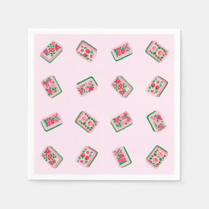 Girly Pink Mahjong Floral tiles Napkin