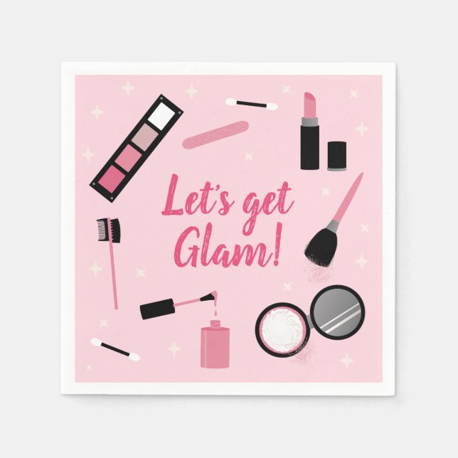 Girly Pink Makeup Glamour Birthday Napkin (Front)