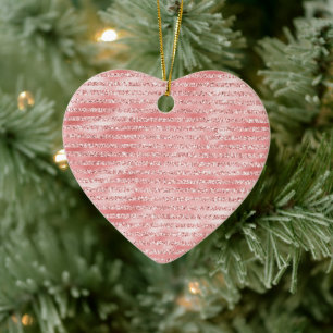 Girly Pink Melon Glitter Stripes Ceramic Ornament