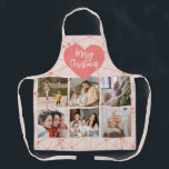 Girly Pink Merry Christmas Family Photo Collage Apron<br><div class="desc">Blush Pink Merry Christmas Family Photo Collage with Heart design.</div>