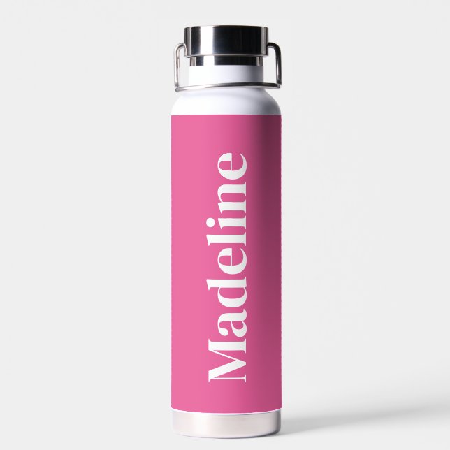 Girly Pink Minimalist Personalised Thor Water Bottle (Back)