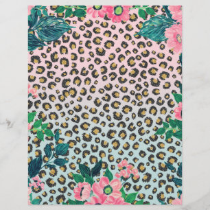 Girly Pink Mint Ombre Floral Glitter Leopard Print Custom Letterhead