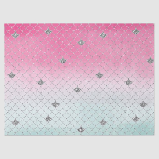Girly Pink Mint Silver Glitter Mermaid Tissue Paper (Front)