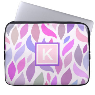 Girly Pink Modern Botanical Pattern Monogram Laptop Sleeve