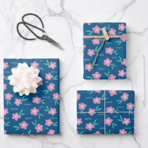 Girly pink modern floral botanical wrapping paper sheet