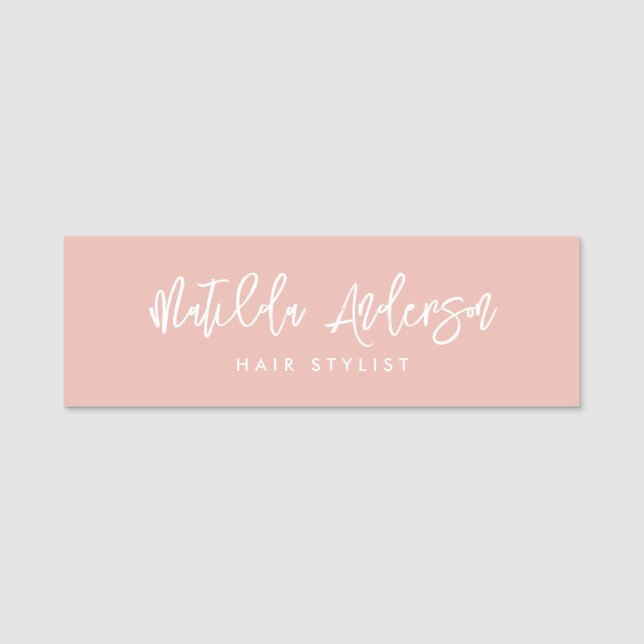 Girly pink modern minimal elegant script  name tag (Front)