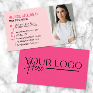 Girly Pink Modern Minimalist Logo Business Card
