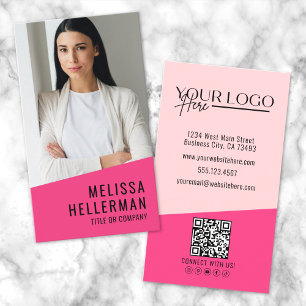 Girly Pink Modern Minimalist Logo QR Code Business Card