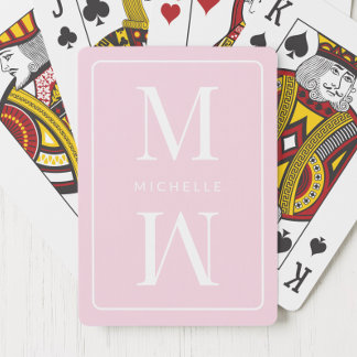 Girly Pink Monogram Minimalist Initial Modern Name Playing Cards