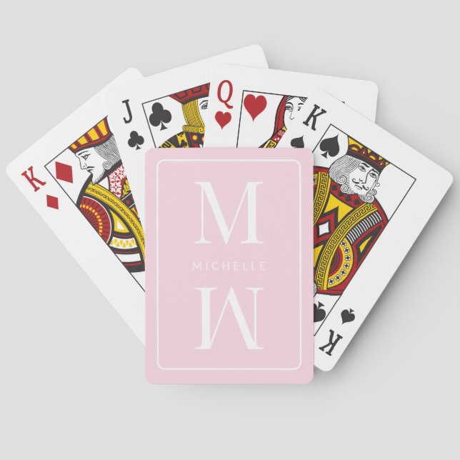 Girly Pink Monogram Minimalist Initial Modern Name Playing Cards (Back)