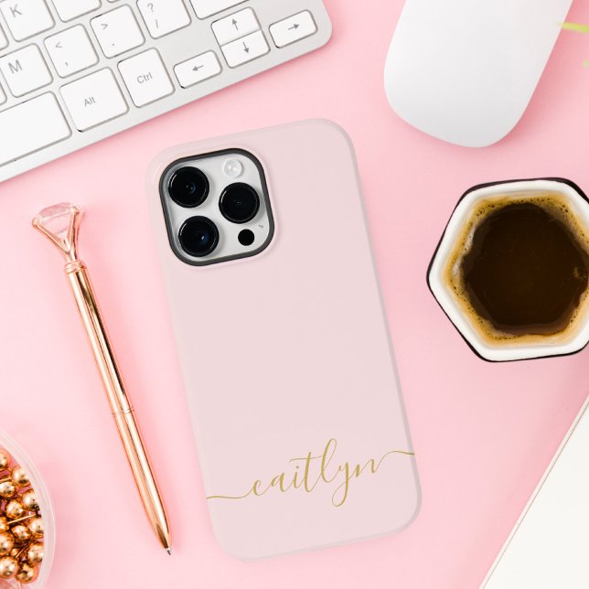 Girly Pink Monogram Modern Script Personalised Case-Mate iPhone Case (Creator Uploaded)