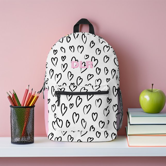 Girly Pink Monogram Personalised  Printed Backpack (Creator Uploaded)