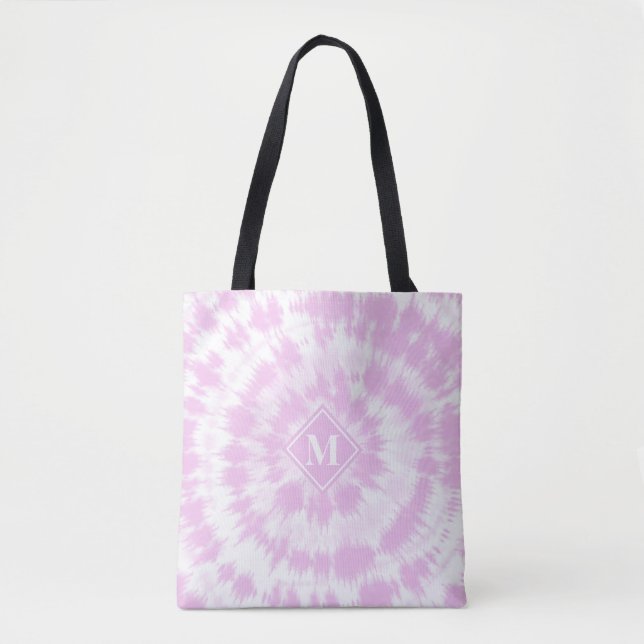 Girly Pink Monogrammed Tie Dye Pattern Tote Bag (Front)