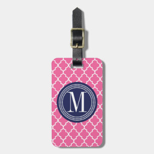 Girly Pink Moroccan Tiles Lattice Personalised Luggage Tag