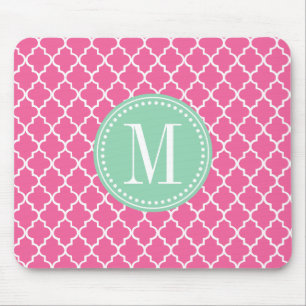Girly Pink Moroccan Tiles Lattice Personalised Mouse Pad