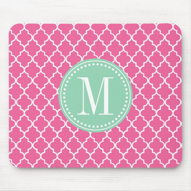 Girly Pink Moroccan Tiles Lattice Personalised Mouse Pad (Front)