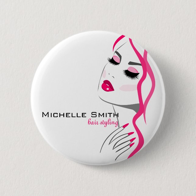 Girly Pink Nail Salon Hair Stylist Makeup Artist 6 Cm Round Badge (Front)