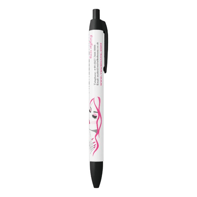 Girly Pink Nail Salon Hair Stylist Makeup Artist Black Ink Pen (Bottom (Vertical))