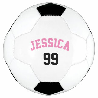 Girly Pink Name Black Number Minimalistic Soccer Ball
