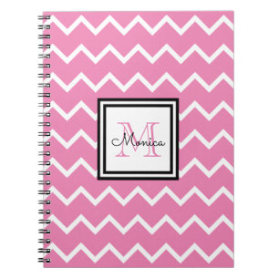 Girly Pink Name Monogram Chevron Notebook