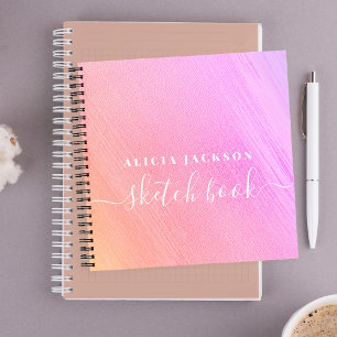 Girly pink name personalised modern sketchbook notebook