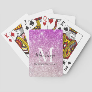 Girly Pink Ombre Glitter Monogram Name  Playing Cards