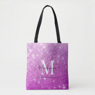 Girly Pink Ombre Glitter Monogram Name Tote Bag