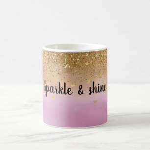Girly Pink Ombre Watercolor Gold Glitter Hearts Coffee Mug