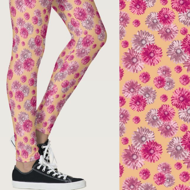 Girly pink orange gerbera daisy floral Patterned Leggings (Creator Uploaded)
